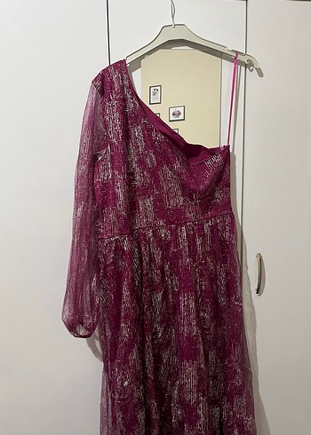 Bohem Tarz Parlak Bordo Uzun Abiye Elbise - Görsel 2