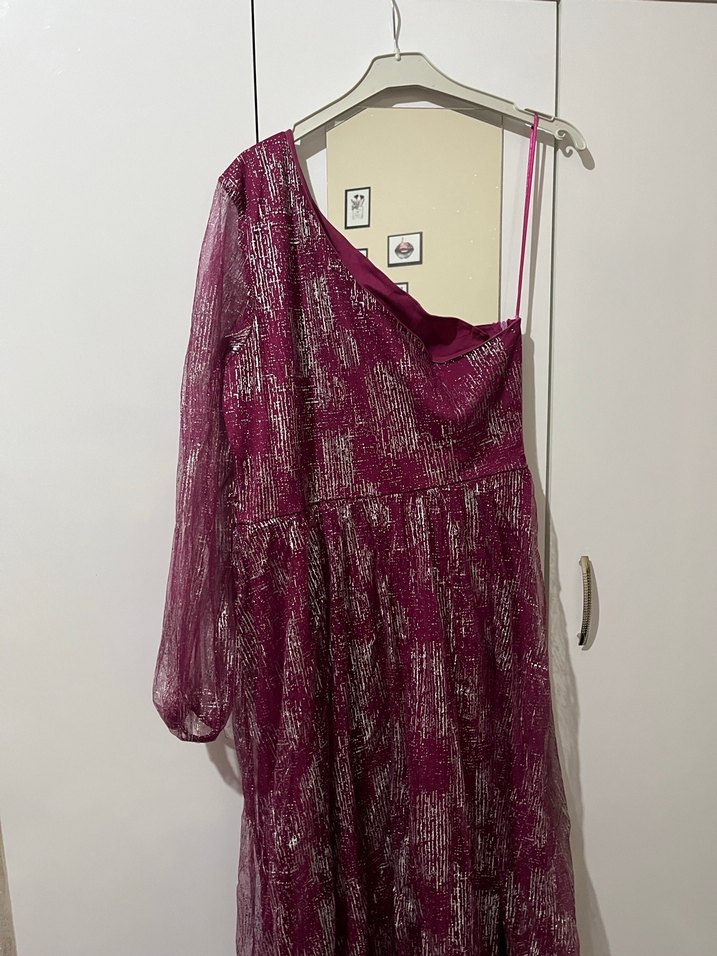 Bohem Tarz Parlak Bordo Uzun Abiye Elbise - Görsel 2