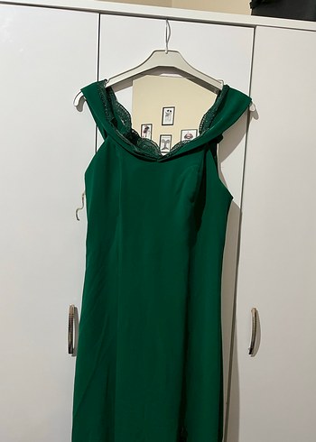 Klasik Yeşil Drapeli Uzun Abiye Elbise - Görsel 2