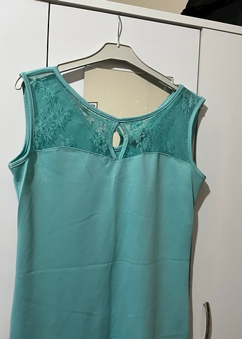Dantel Detaylı Turkuaz Midi Elbise - Görsel 2