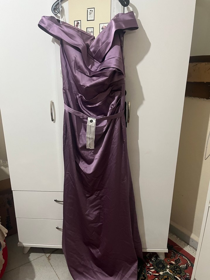 Mor Straplez Midi Drapeli Abiye Elbise - Görsel 2