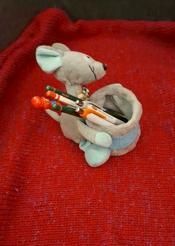 Gri Peluş Kalemlik ve Kalem Seti - Görsel 2