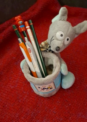 Gri Peluş Kalemlik ve Kalem Seti