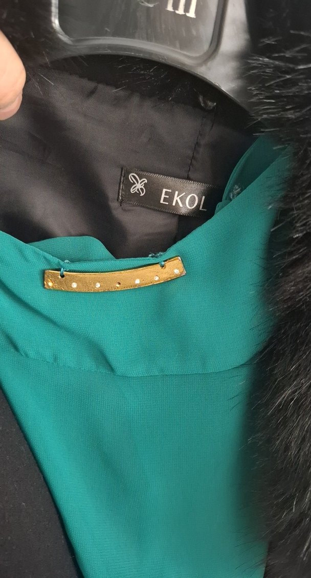 Kadın Turkuaz Uzun Suni Kürk Detaylı Elbise - Görsel 2