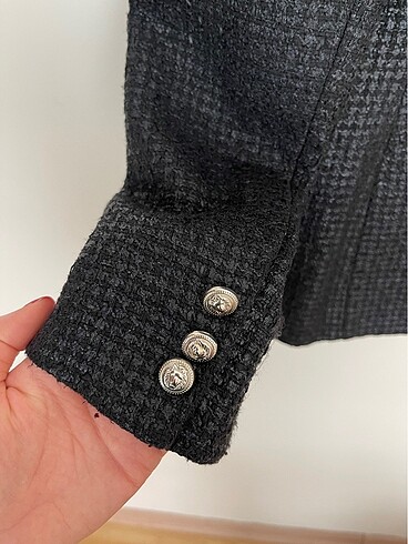 Siyah Kruvaze Parlak Tüvit kumaş blazer - Görsel 5