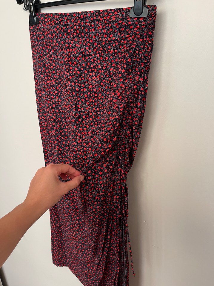 Kırmızı Drapeli Uzun Midi Etek - Görsel 2