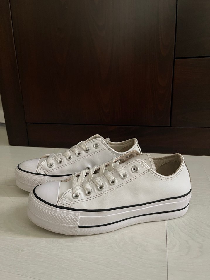 Beyaz Kalın Taban Deri Converse - Görsel 5