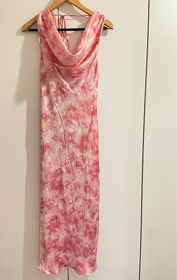 xs Beden pembe Renk ZARA SATEN TIE DYE ELBİSE