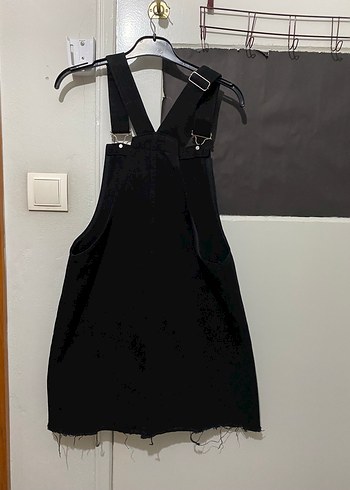 Siyah Kemerli Kadın Midi Denim Salopet - Görsel 2