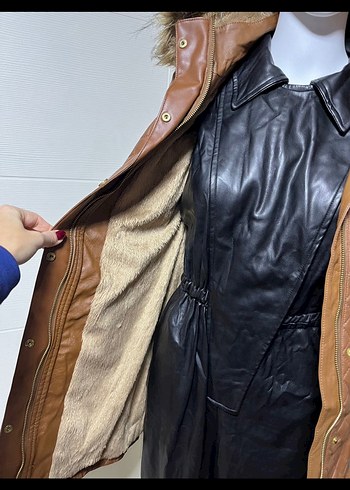 Kahverengi Deri Kemerli Uzun Ceket - Görsel 2
