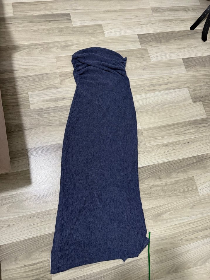 Lacivert Uzun Drapeli elbise - Görsel 2