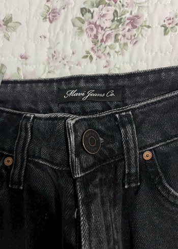 Kadın Siyah Bol Kesim Midi Boy Kot Pantolon - Görsel 2