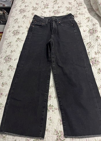 Kadın Siyah Bol Kesim Midi Boy Kot Pantolon - Görsel 3