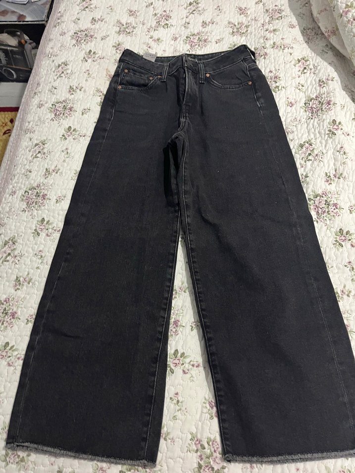 Kadın Siyah Bol Kesim Midi Boy Kot Pantolon - Görsel 3