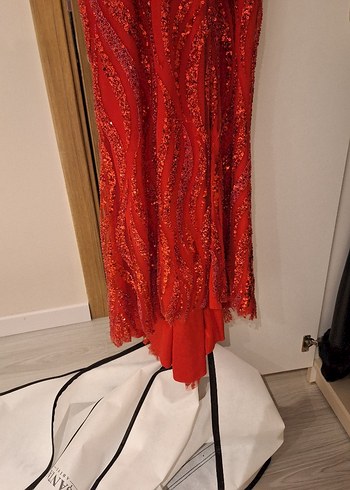 Kırmızı pullu ve taşlı kına elbisesi kırmızı abiye - Görsel 5