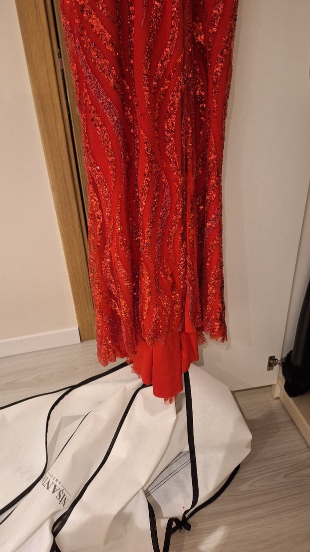 Kırmızı pullu ve taşlı kına elbisesi kırmızı abiye - Görsel 5