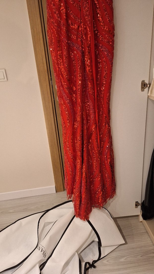 Kırmızı pullu ve taşlı kına elbisesi kırmızı abiye - Görsel 4