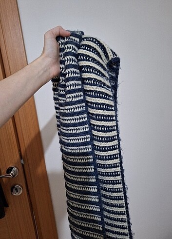 Lacivert krem çizgili atkı - Görsel 2