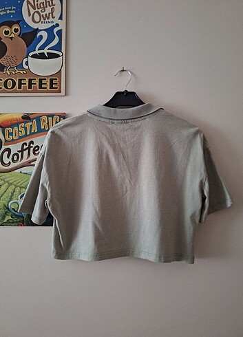 Polo yaka yeşil oversize crop tshirt