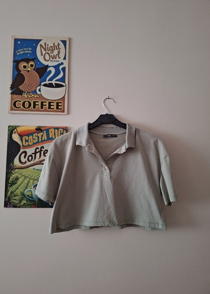 Polo yaka yeşil oversize crop tshirt  - Görsel 2