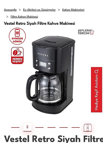 Beden Vestel retro siyah filtre kahve makinesi