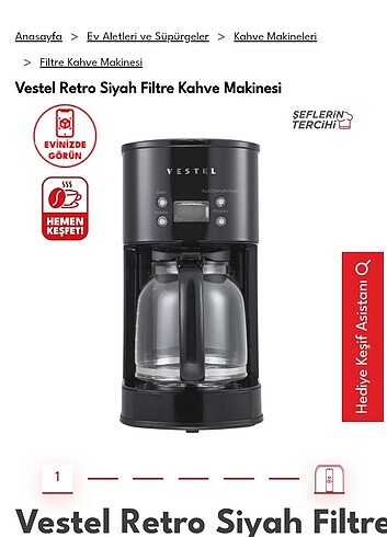 Beden Renk Vestel retro siyah filtre kahve makinesi