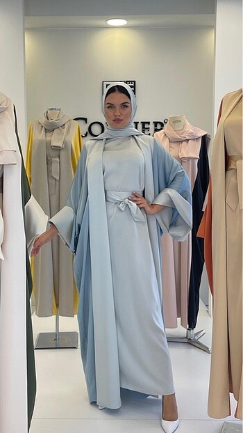 white corner saten abaya takım