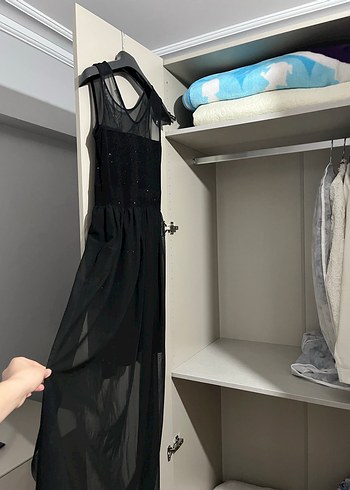 Siyah Drapeli Uzun Straplez Abiye Elbise - Görsel 3