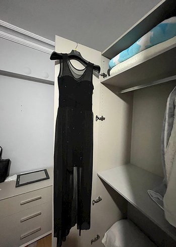 Siyah Drapeli Uzun Straplez Abiye Elbise - Görsel 4