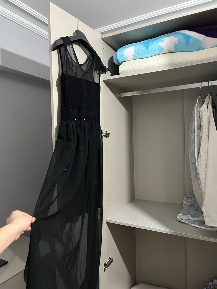 Siyah Drapeli Uzun Straplez Abiye Elbise - Görsel 3