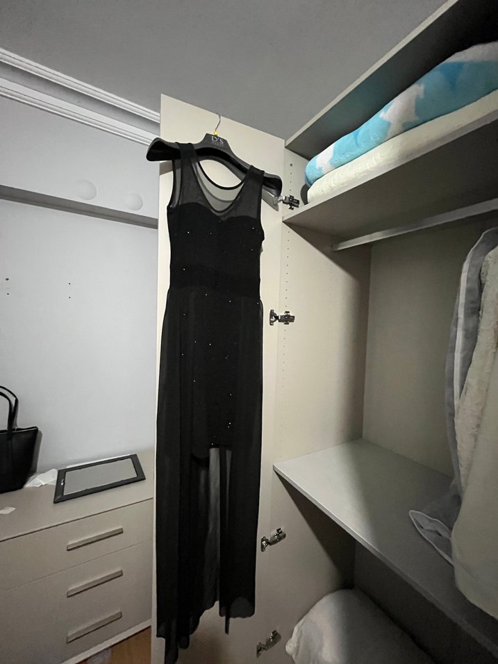 Siyah Drapeli Uzun Straplez Abiye Elbise - Görsel 4