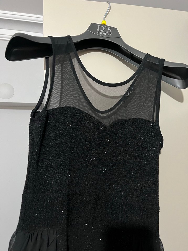 Siyah Drapeli Uzun Straplez Abiye Elbise - Görsel 2