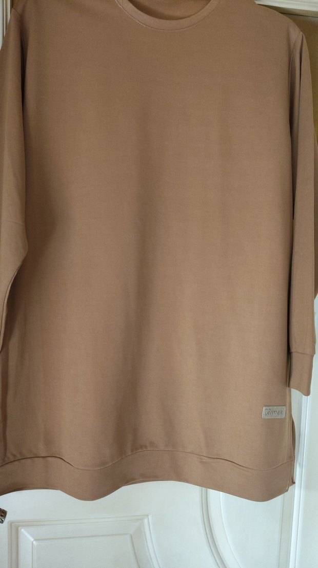 Bej Çizgili Rahat uzun Tunik - Görsel 3