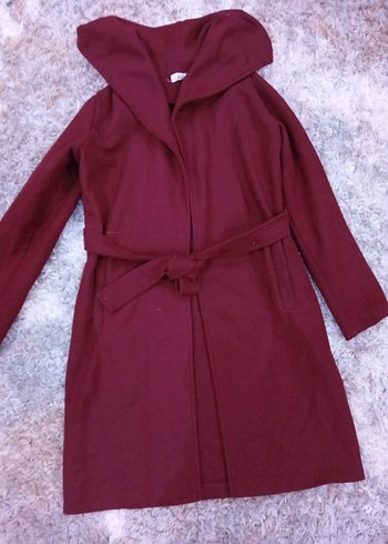 Kapüşonlu Bordo Kaban - Görsel 3