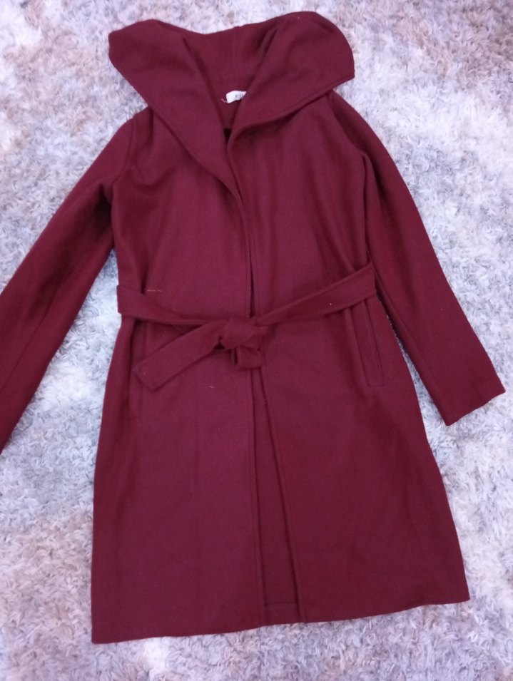 Kapüşonlu Bordo Kaban - Görsel 3