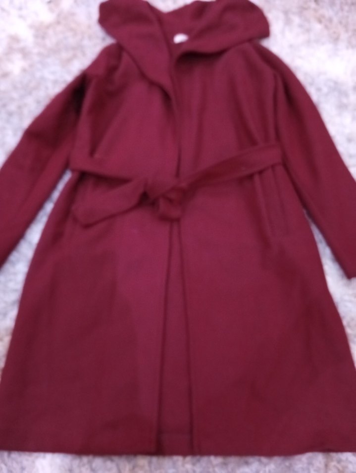 Kapüşonlu Bordo Kaban - Görsel 4