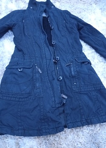 Kadın Uzun Denim Kışlık Ceket - Görsel 4