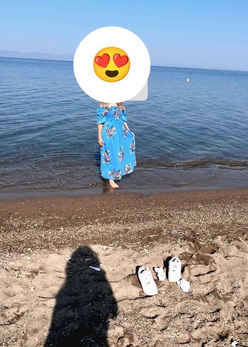 Mavi Bağlamalı Uzun Hamile Elbisesi