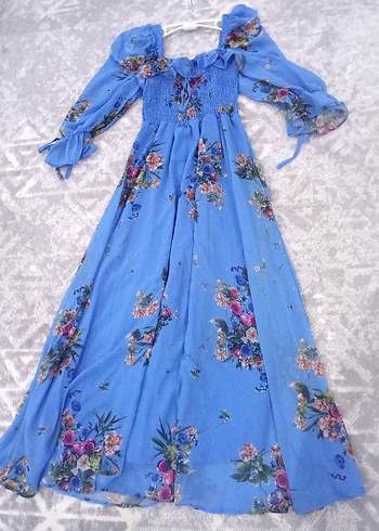 Mavi Bağlamalı Uzun Hamile Elbisesi - Görsel 5