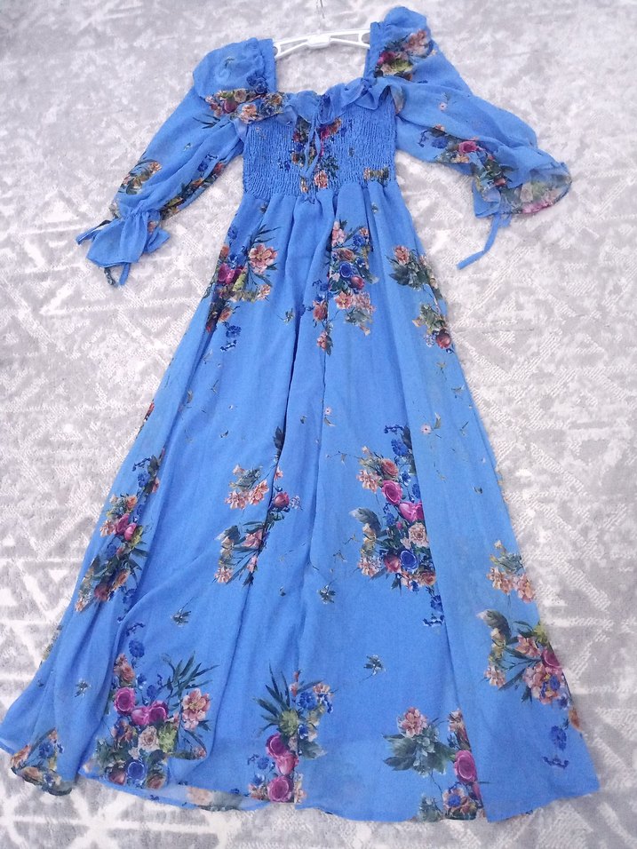 Mavi Bağlamalı Uzun Hamile Elbisesi - Görsel 5