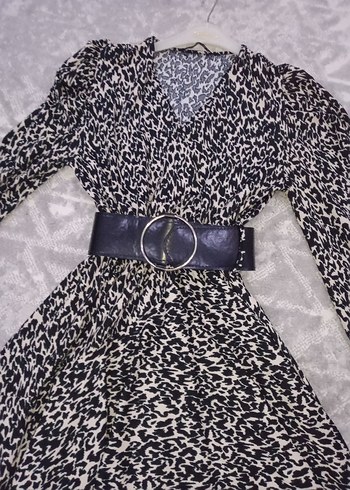 DKNY Gri Zebra Desenli Kadın Uzun Elbise