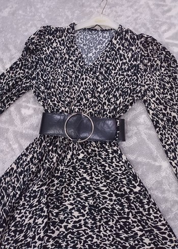 Gri Zebra Desenli Kadın Uzun Elbise - Görsel 5