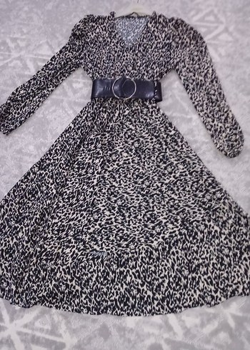 Gri Zebra Desenli Kadın Uzun Elbise - Görsel 6