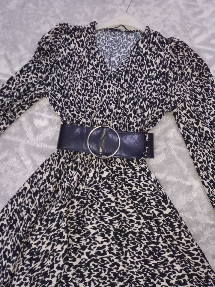 Gri Zebra Desenli Kadın Uzun Elbise - Görsel 2