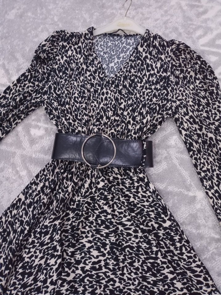 Gri Zebra Desenli Kadın Uzun Elbise - Görsel 5