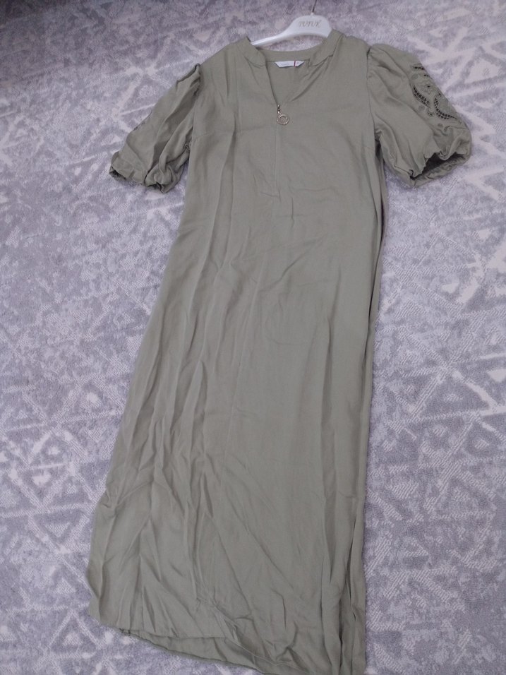 Gri V Yakalı Uzun Bohem Elbise - Görsel 2