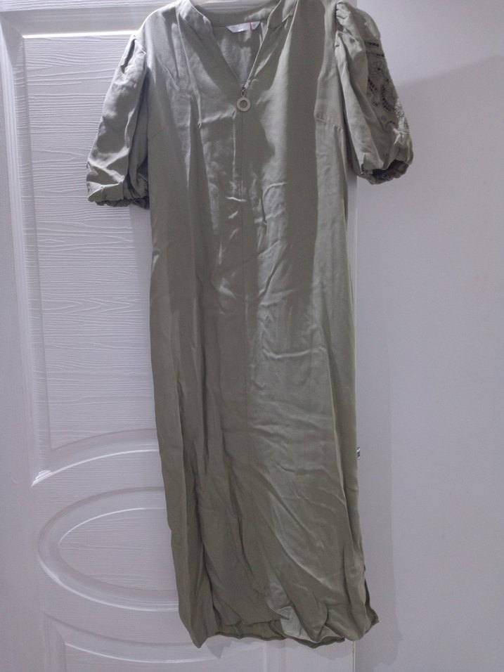 Gri V Yakalı Uzun Bohem Elbise - Görsel 3