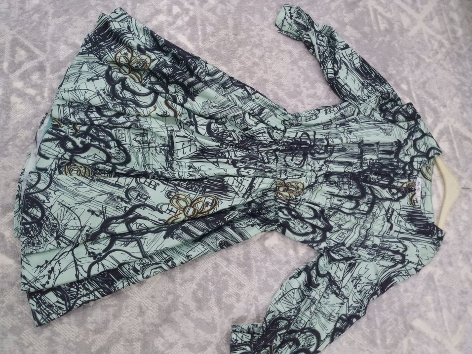 Uzun Kollu Gri Batik Desenli Bohem Elbise - Görsel 2