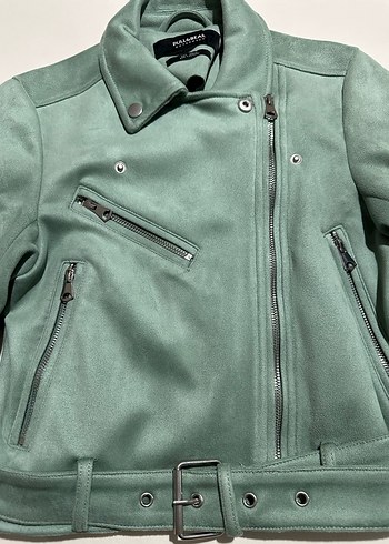 Yeşil Süet Kadın Biker Ceket - Görsel 2