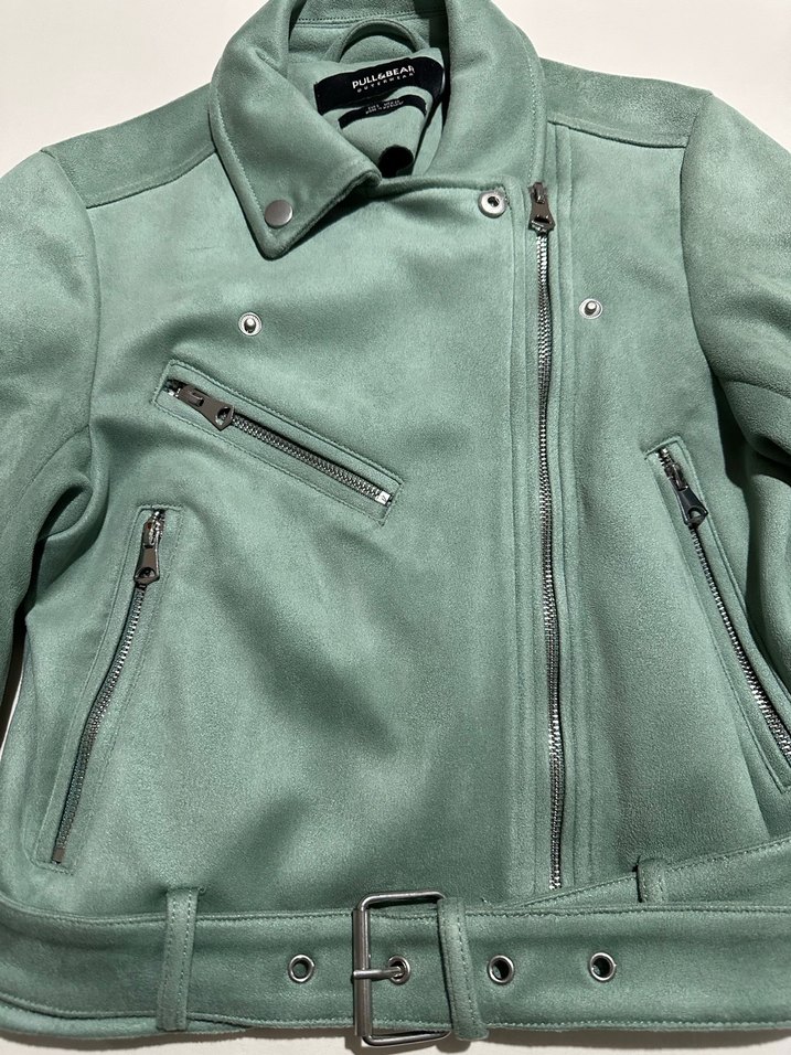 Yeşil Süet Kadın Biker Ceket - Görsel 2